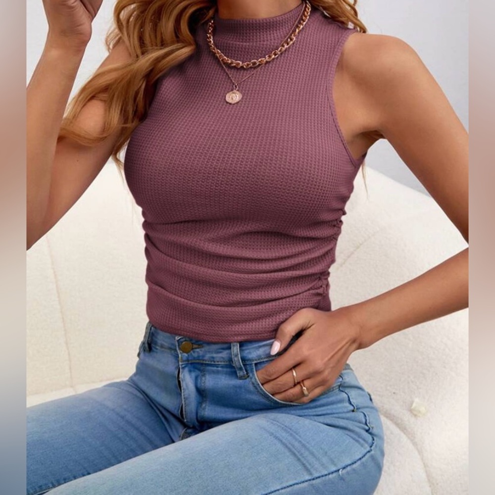Mock Neck Waffle Knit Tank Top